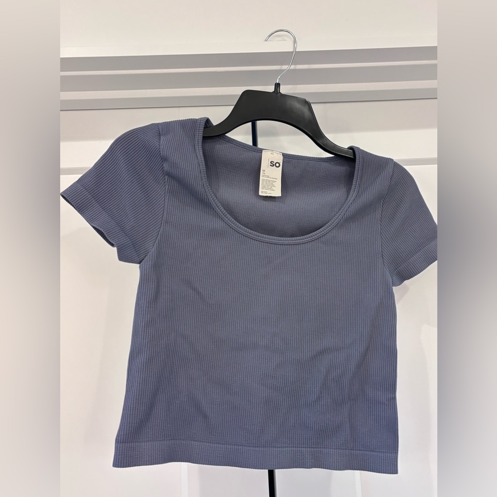 SO Scoop Neck Ribbed Crop Tee in Dusty Blue